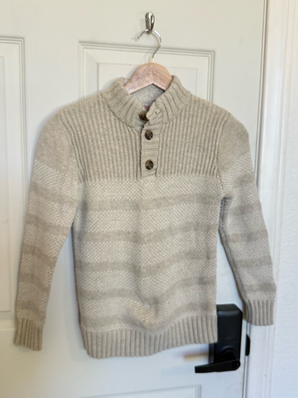 Cat & Jack Cream Striped Turtleneck Button Sweater